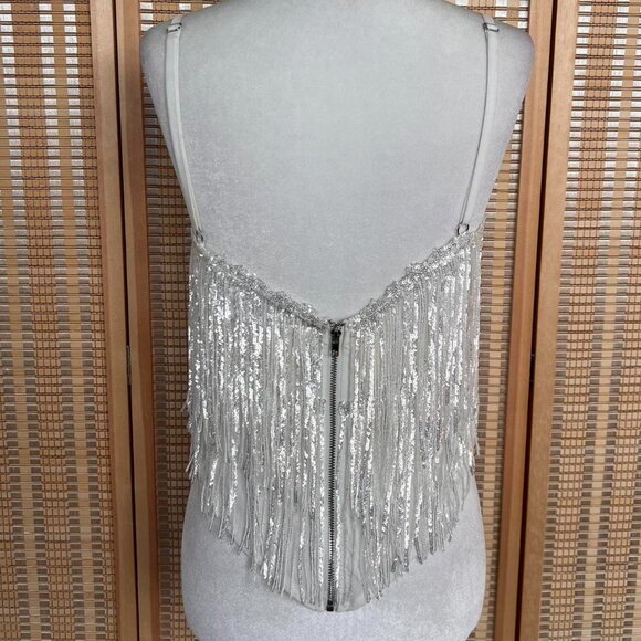 12th Tribe white sequin fringe tank top with adjustable straps - Picture 3 of 6